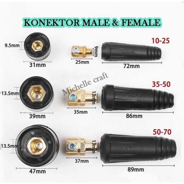 Konektor Kabel las conektor kabel  Male-Female 10-25/35-50/50-70/pcs