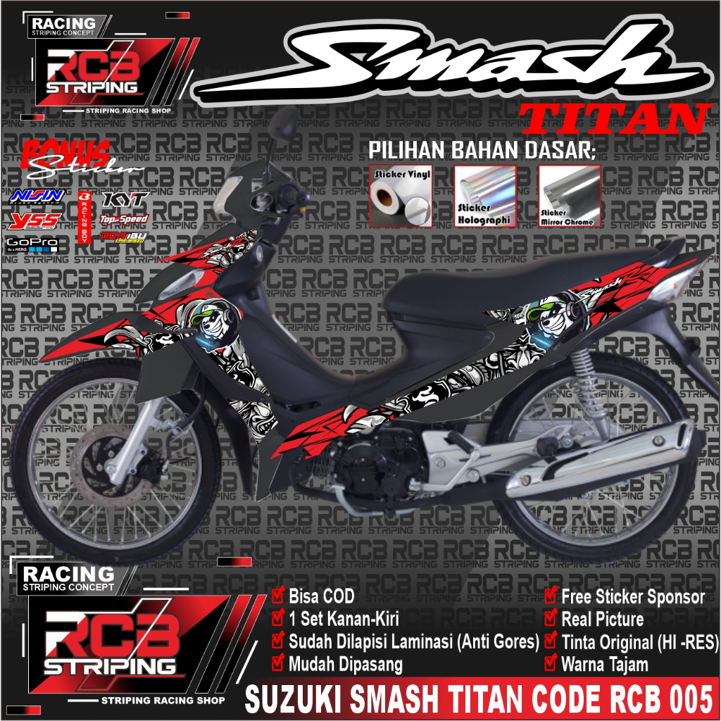 STRIPING STICKER SUZUKI SMASH TITAN R MERAH STIKER LIST SMASH TITAN RR STANDAR TERLARIS RCB 005