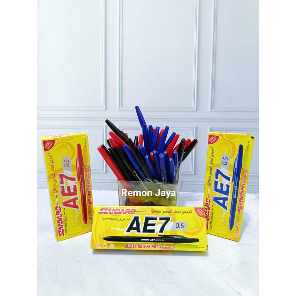 

[ LUSINAN - 12PCS ] PULPEN / BALLPOINT STANDARD AE-7 HITAM BIRU DAN MERAH
