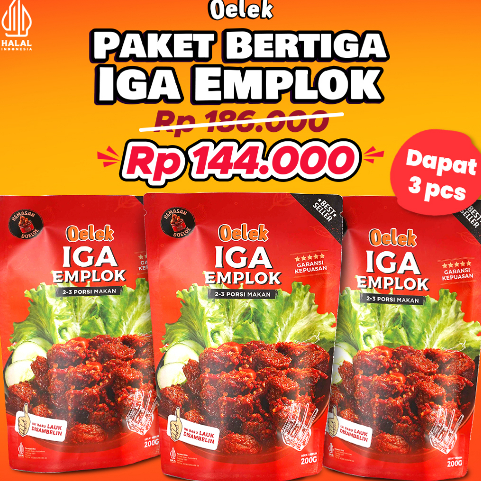 

Seller Paket Bertiga Iga Emplok Oelek - 3 Pack Iga Emplok / Iga Mercon / Iga Sambal / Oseng Iga
