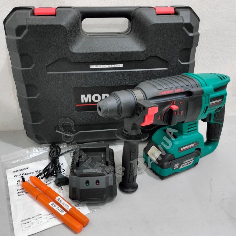 MESIN CORDLESS HAMMER "MODERN" M - 100 ||MESIN BOR BOBOK TEMBOK BETON TENAGA BATERAI 20VOLT