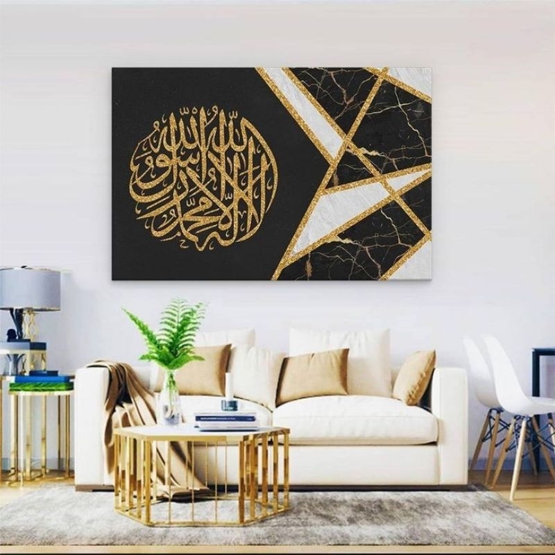 lukisan kanvas kaligrafi emas 120×70cm