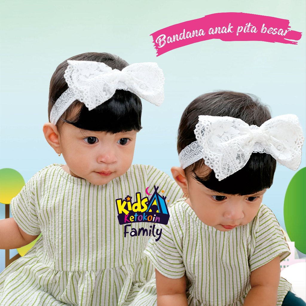 Bando Bayi Renda Rambut Poni Hitam Pita Besar Import