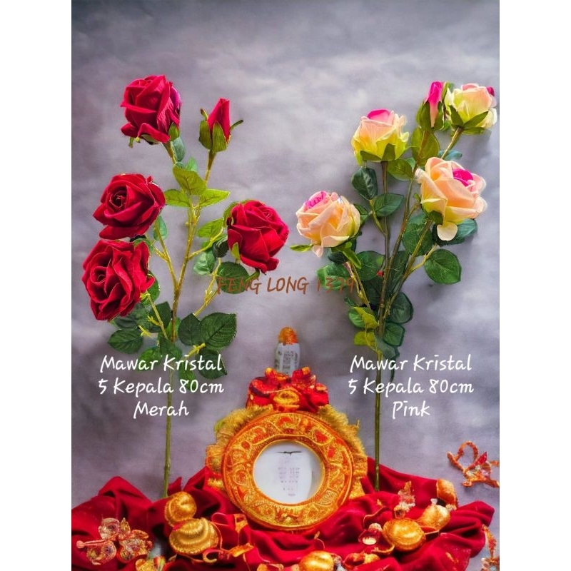 Hiasan Pajangan Bunga Mawar Kristal Plastik 80cm Sinchia Imlek
