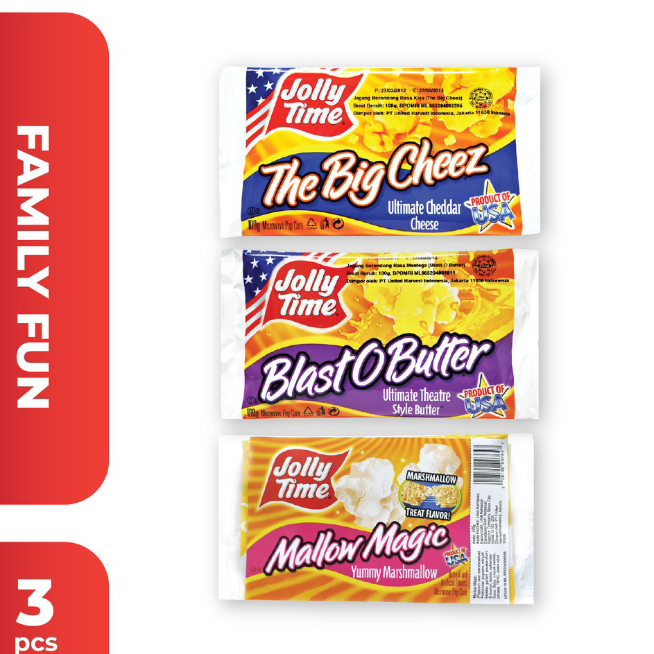 

Produk Jolly Time - Paket Family Fun (1BOB, 1TBC, 1MM) - Mircowave Popcorn Sale