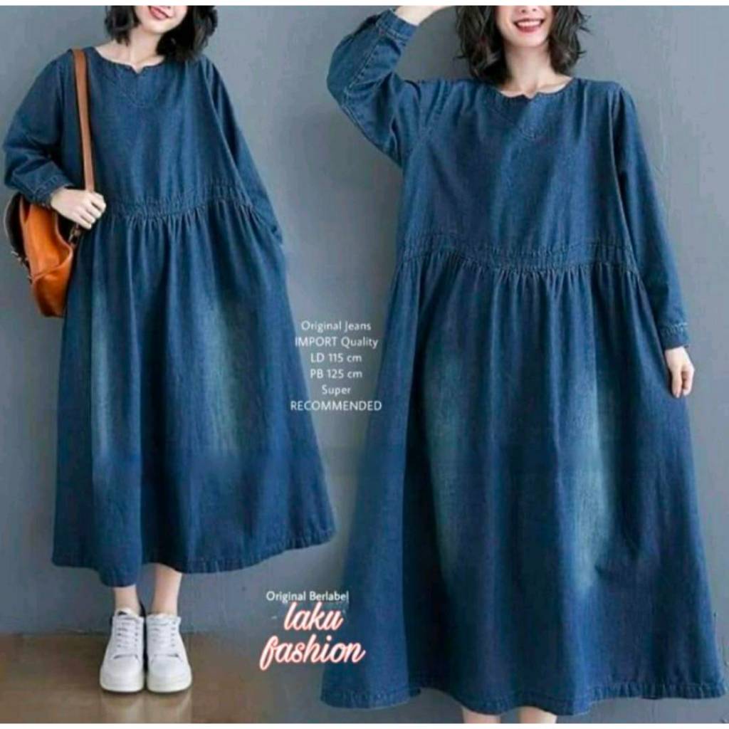 Midi Dress Jeans Washed HQ denim Midi dress jeans premium Tunik jeans wash COD