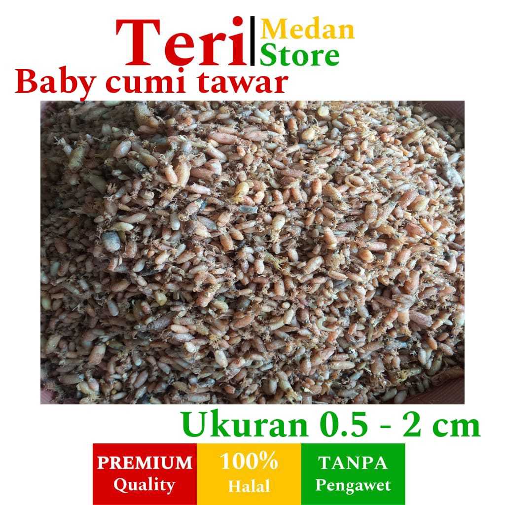 

Baby cumi tawar kering asli Tanjung balai ukuran 0,5 - 2 cm kualitas super premium
