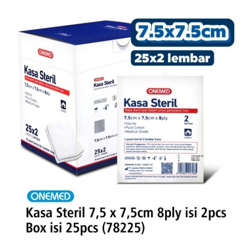 kasa steril Onemed 7,5 X 7,5 cm 8ply isi 2pcs Box 25pcs