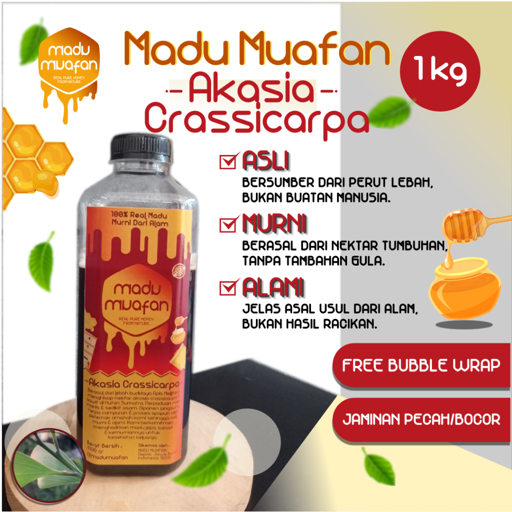 

Madu Akasia Carpa 1 Kg Madu Muafan 100% ASLI MURNI ALAMI Real Pure Raw Honey Nektar Organik