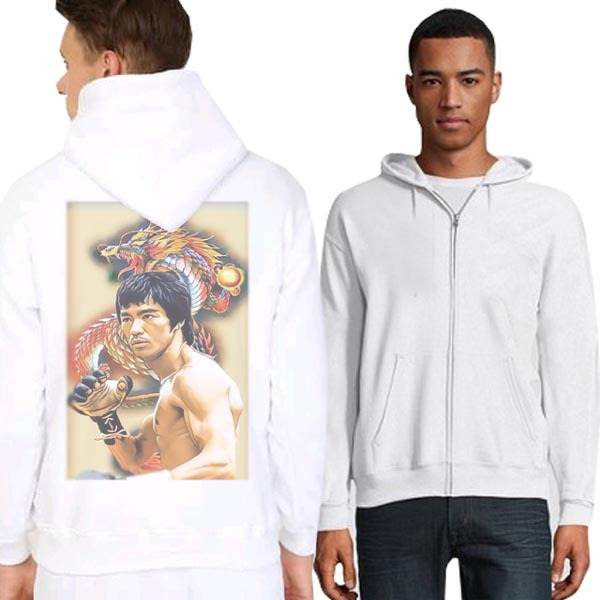 Bruce Lee Hoodie Bahan Cotton Fleece | Pullover & Zipper Hoodie White