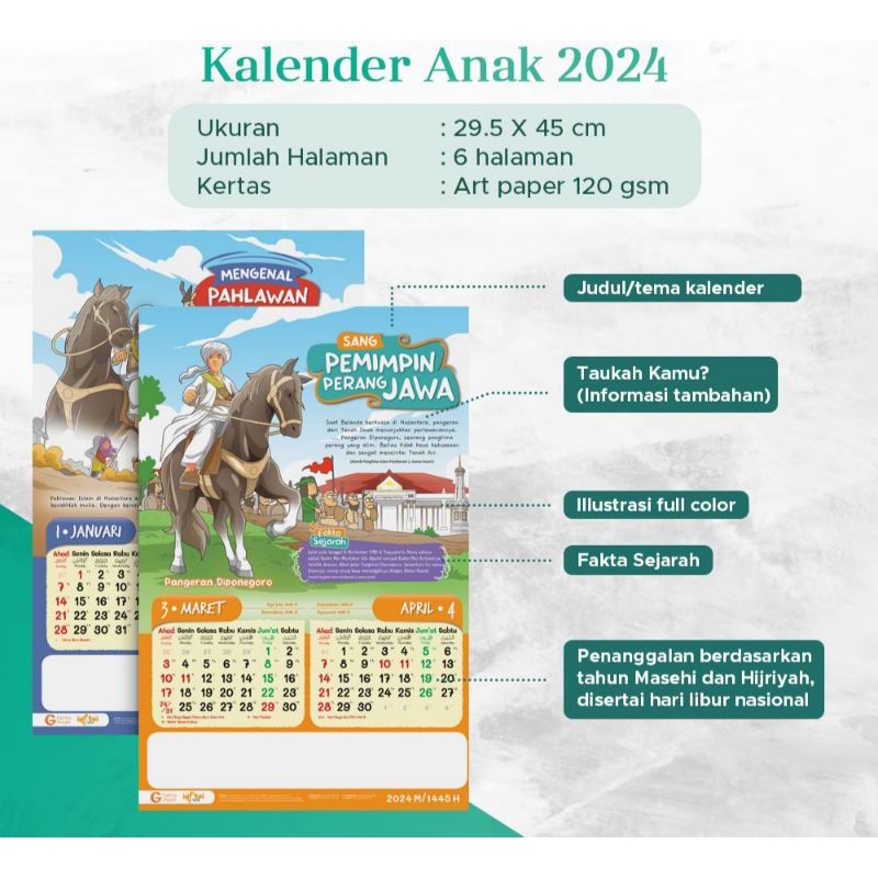 

kalender Anak 2024 Tema pahlawan