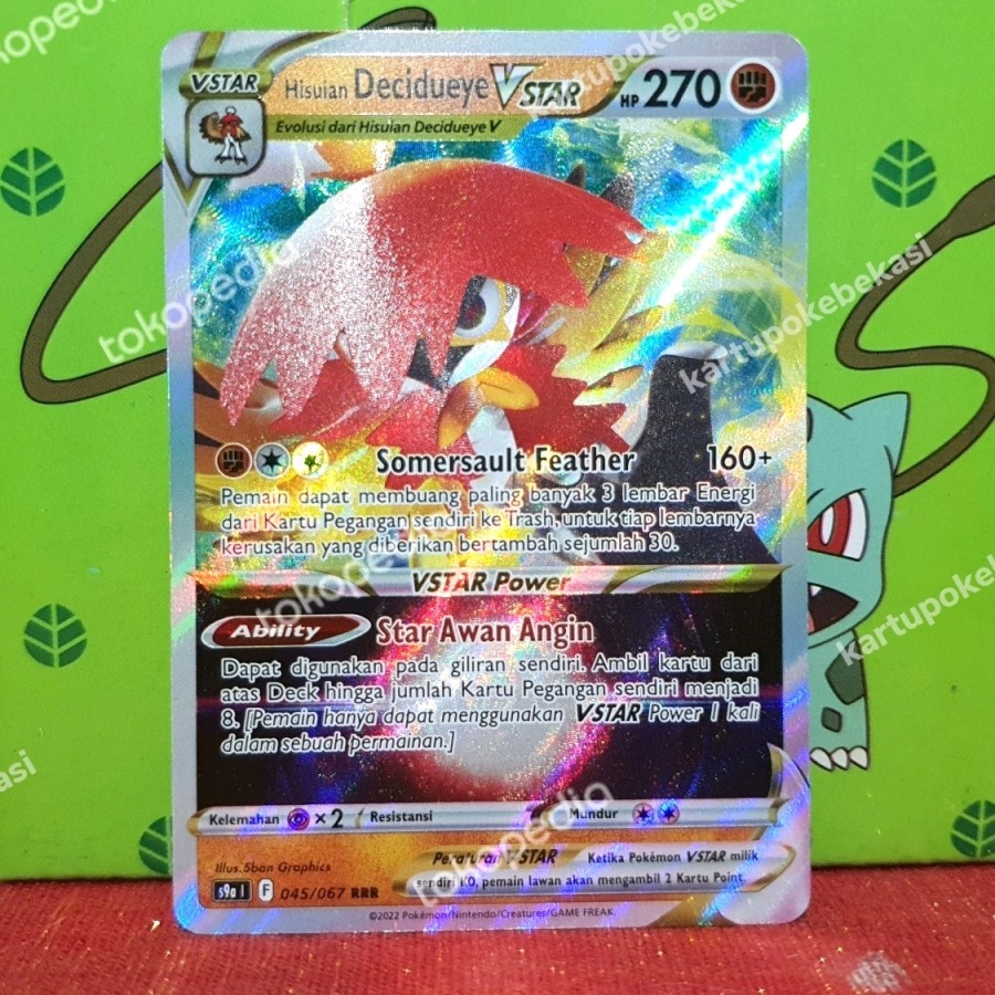 Hisuian Decidueye VStar RRR S9a 045/067 kartu pokemon TCG Indonesia Ori