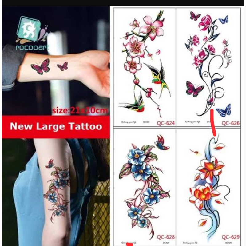 Tato Temporer Tattoo Temporary Tahan Air Anti Air Sementara Seri QC BUNGA KUPU-KUPU