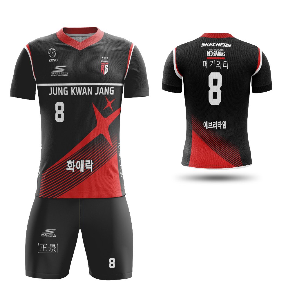 Baju Kaos Jersey Voli Volly Red Sparks Korea Hitam Merah Pria Free Custom Nama Full Printing