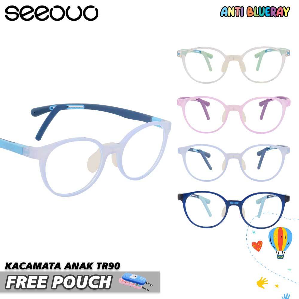 Seeouo Kacamata Anak Antiradiasi Blueray TV/Gadget Model Oval Earhook Gagang Pengait TR90+Silicone R