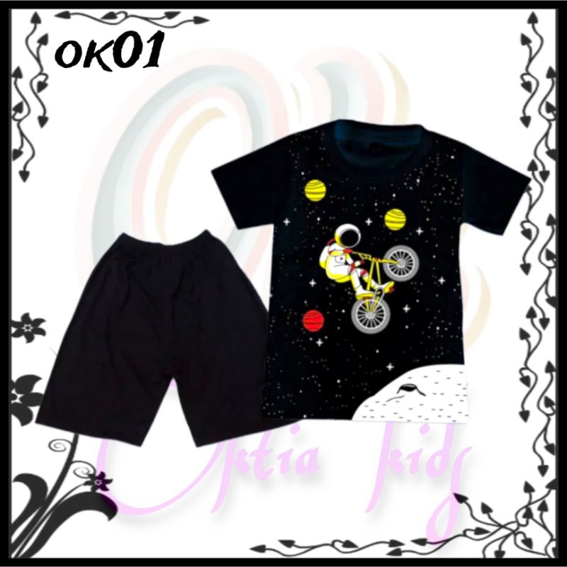 OKTIA KIDS T-shirt/Setelan anak cowok &amp; cewek usia 1-10 tahun ASTRONOT SEPEDA