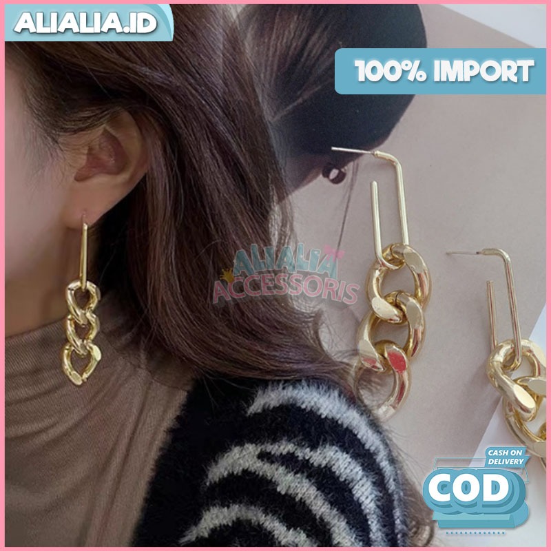 Anting Korea Wanita Titanium Tusuk Aksen Rantai Panjang Giwang Aksesoris Perhiasan Kualitas Import