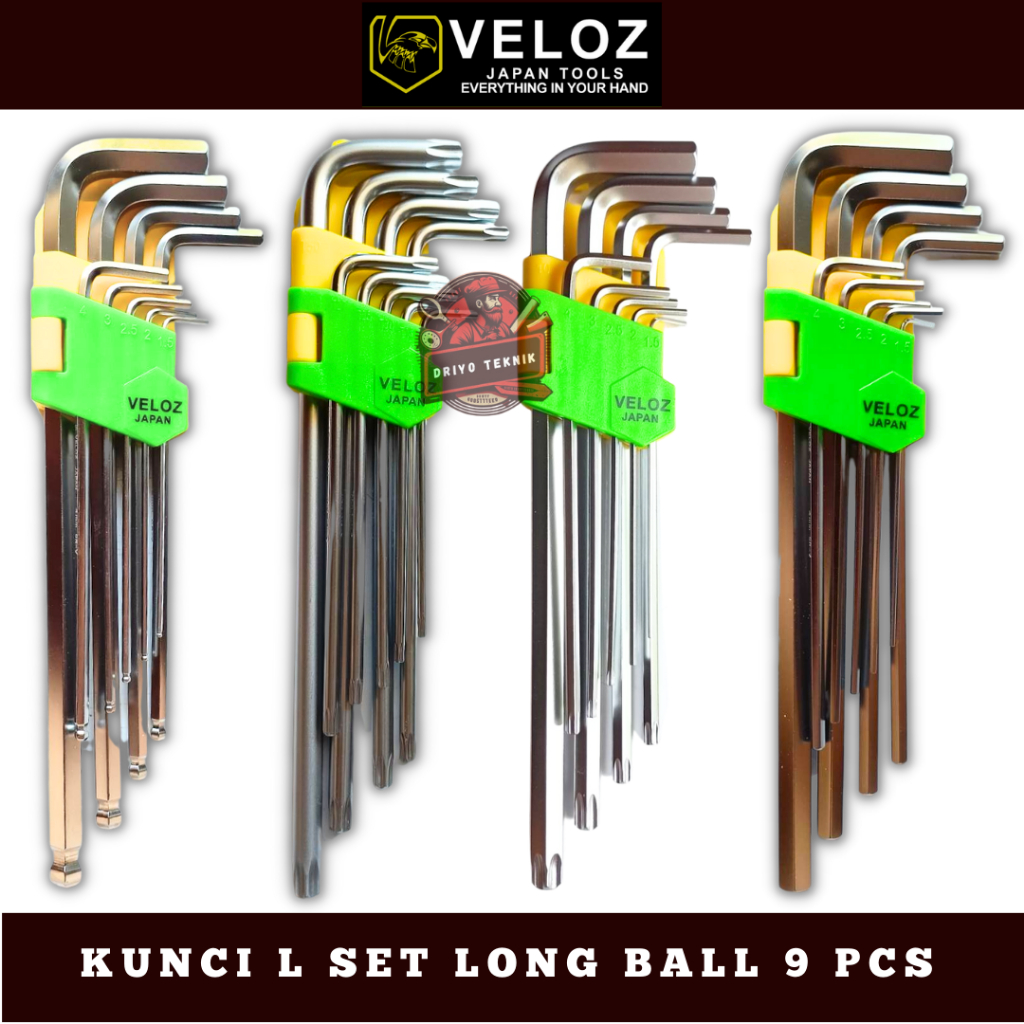 Kunci L Set Panjang VELOZ HEAVY DUTY Kombinasi Bintang Ballpoint 9 Pcs