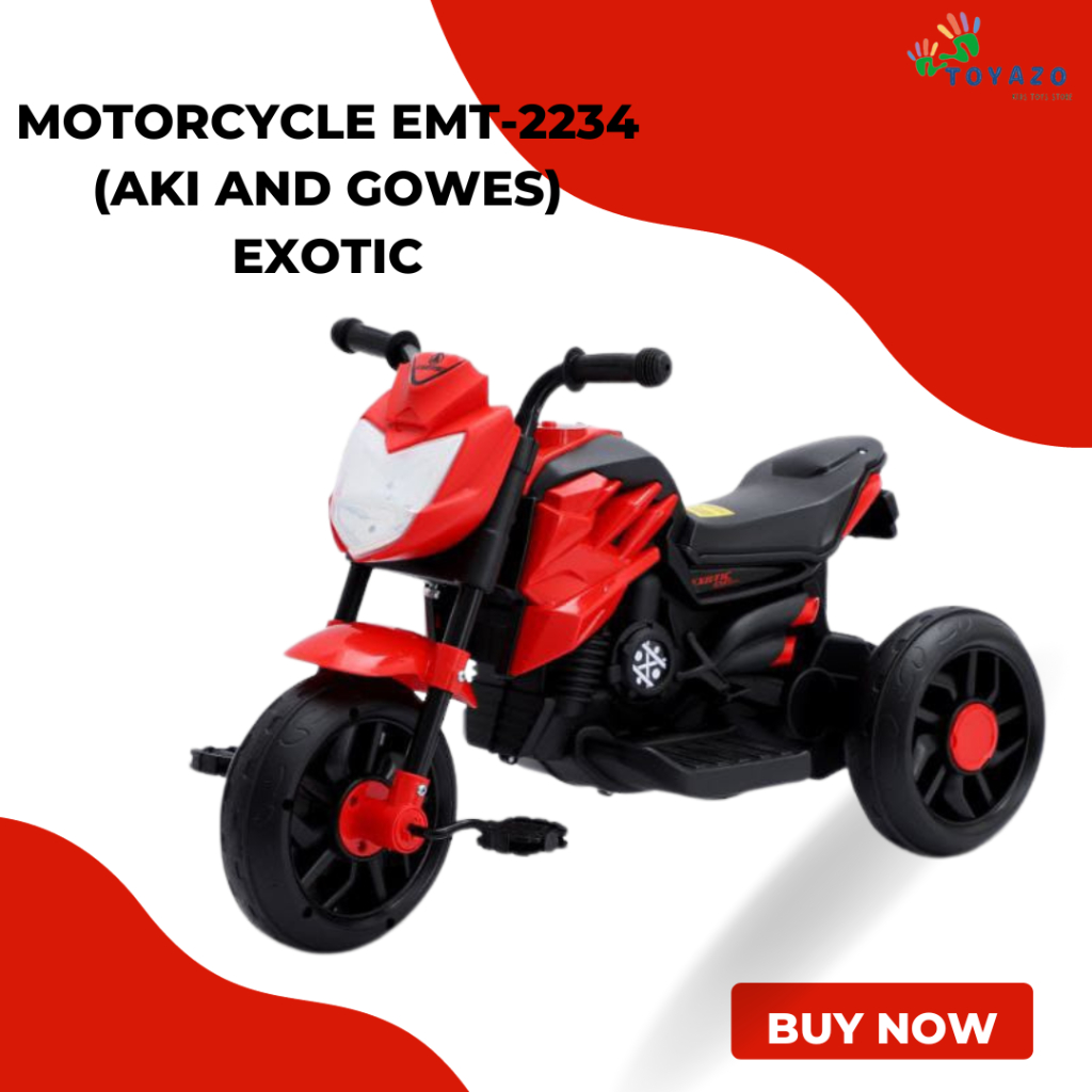 MAINAN ANAK SEPEDA MOTOR AKI RODA TIGA TRICYCLE EXOTIC EMT 2234 RIDE - ON 2in1 ( Motor Gowes dan Aki