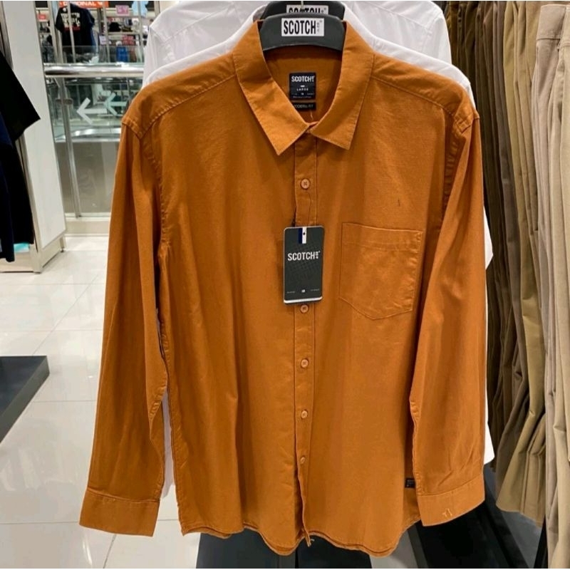 scotch kemeja polos lengan panjang pria super halus