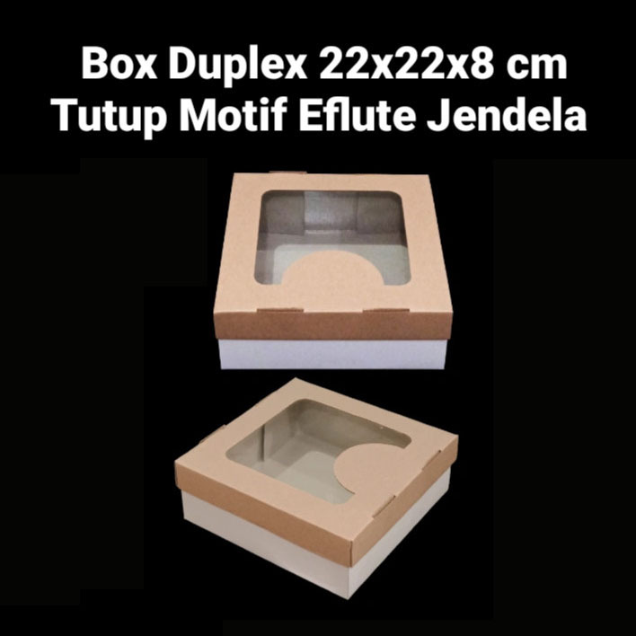

(5 pcs) kardus duplex tutup eflute jendela mika dus lapis legit box kue pudding kotak kemasan spiku ukuran 22x22x8cm