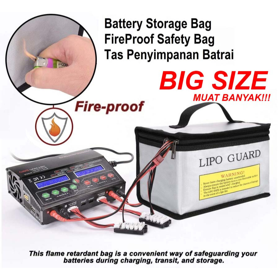 Lipo Bag Battery Storage Safety Guard Bag Tas Penyimapan Batrai baterai batre lipo Li ion Life Rc Dr