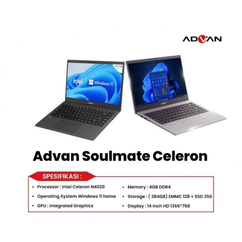 Laptop Advan Soulmate Celeron N4020 4GB 12GB + 256 SSD WII