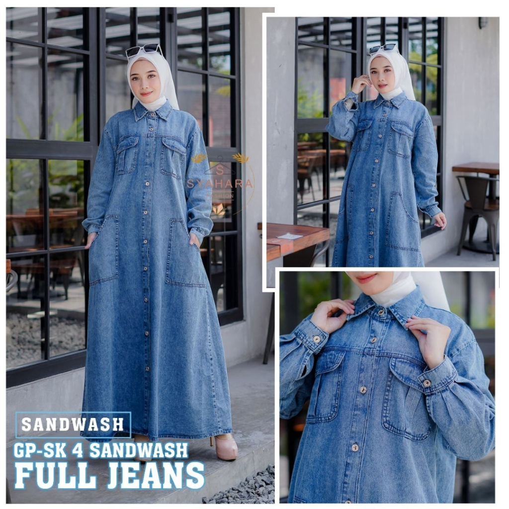Gamis levis dress maxy jean wash fashion wanita terbaru