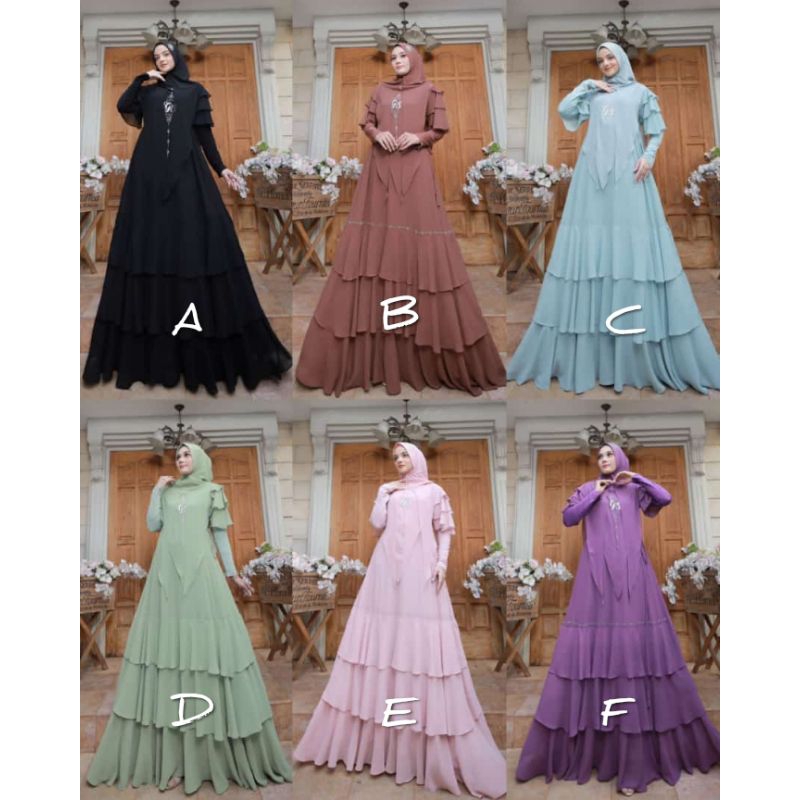 Qalisya Series By Gallery Syarifah Original Gamis Ceruty Barbie Mix Jersey Polos Kekinian Dress Remp