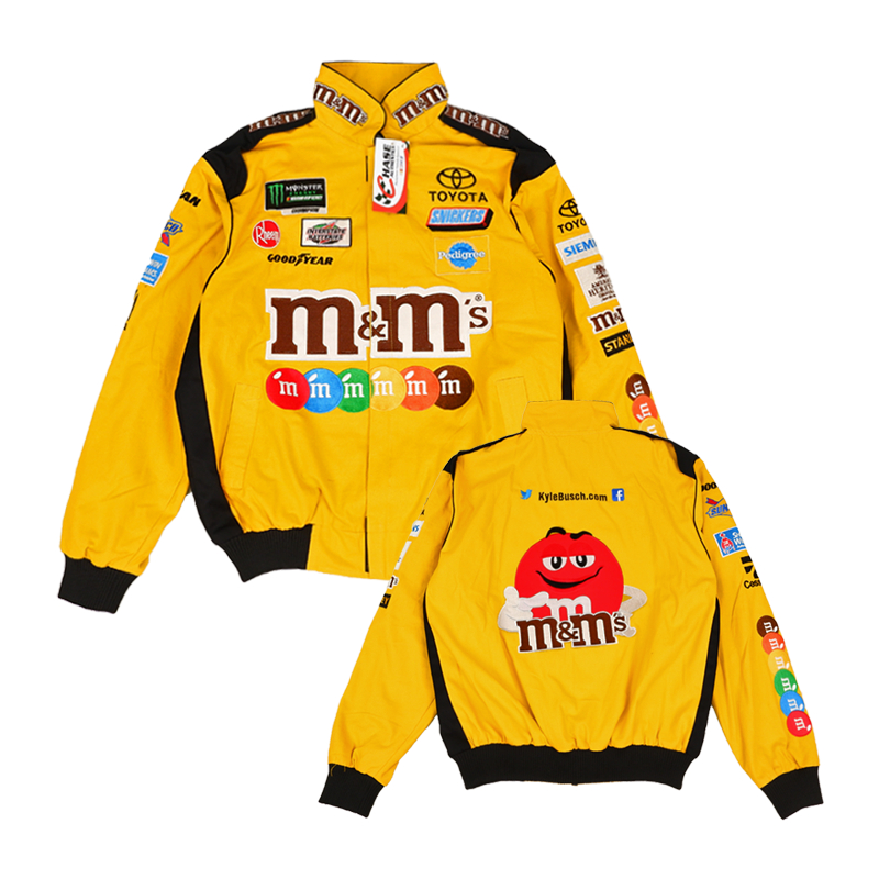NASCAR JACKET M&M YELLOW VINTAGE RACING CHASE AUTHENTICS ORIGINAL MIRROR 1:1 FULL BORDIR LIMITED EDI