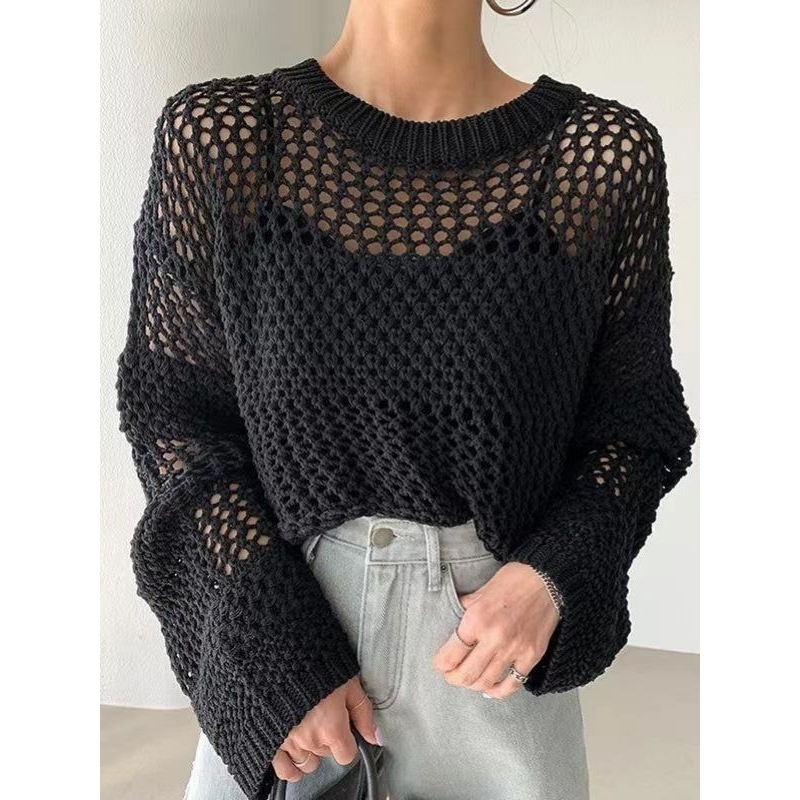 Outer Knit Crop Top Jaring Magra | Baju Jaring Crop Wanita