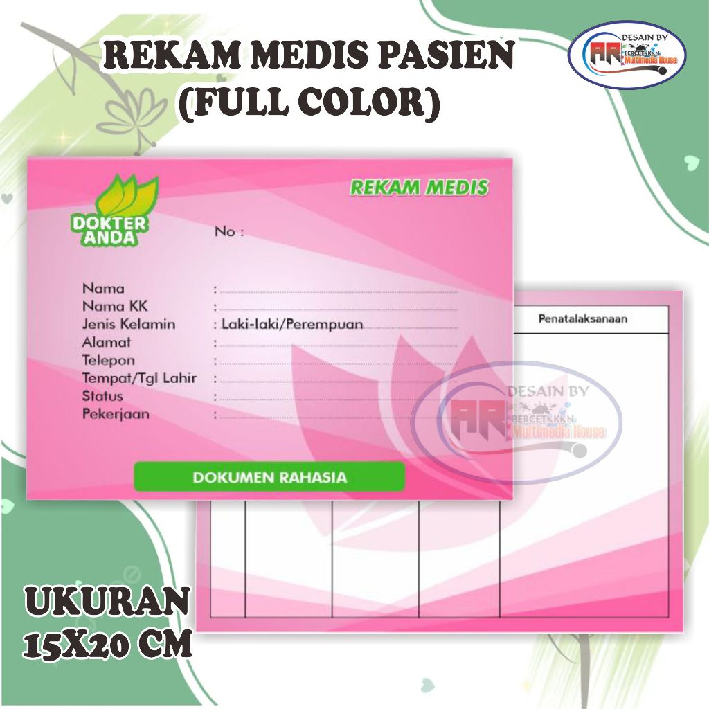 

Blangko Kartu Rekam Medis FULL COLOR/ Kartu Status Pasien Medical Record Ukuran 21cm x 15 cm (custom kop)