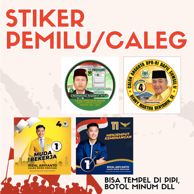 

Stiker Partai / Stiker Caleg / Stiker Pipi / Stiker Logo Pemilu / Stiker Bendera Negara Custom
