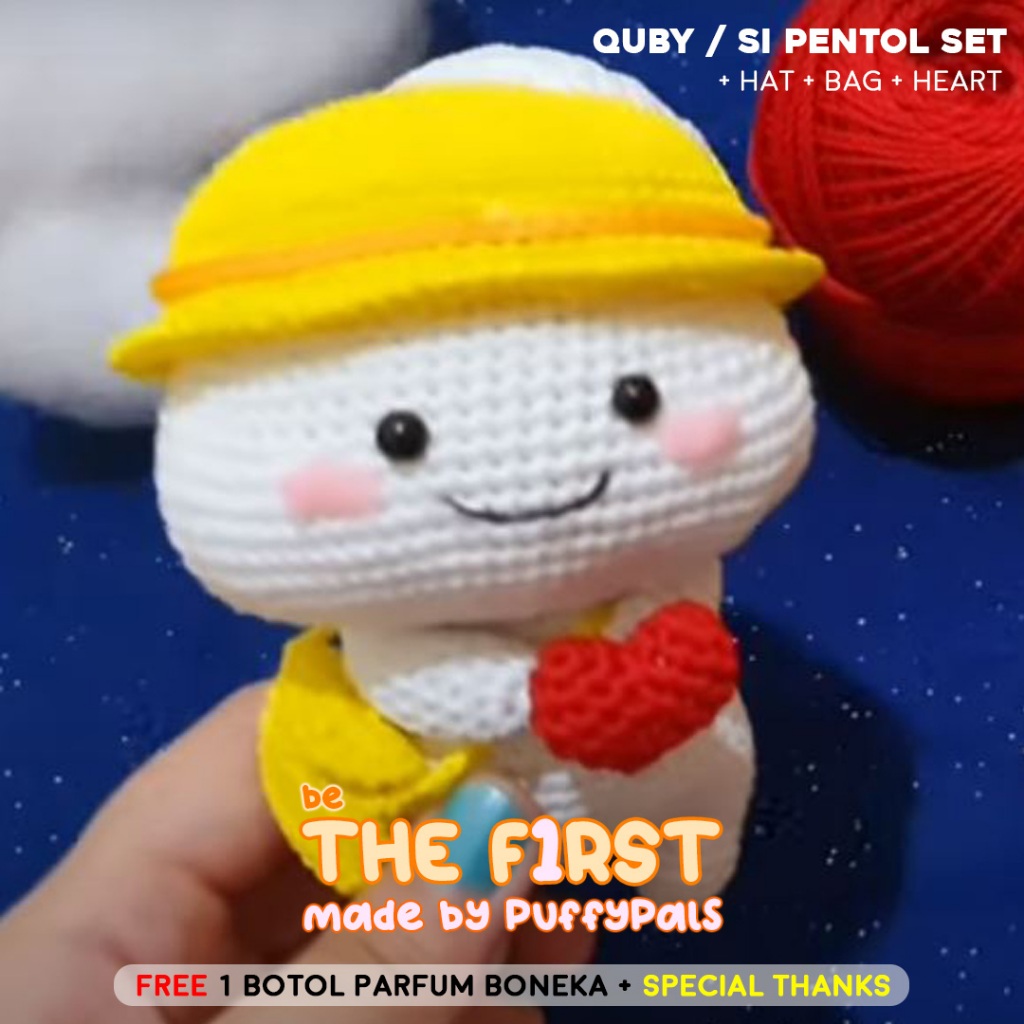 Boneka Rajut Amigurumi Crochet Gantungan Kunci Quby Si Pentol High Detailed