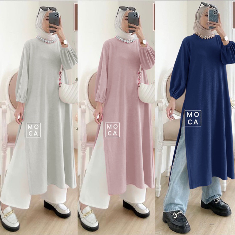 OFFICIAL AM - OSIA LONG TUNIK LD110-125 / TUNIK WANITA OVERSIZE RIB HANOVER BELAH SAMPING JUMBO