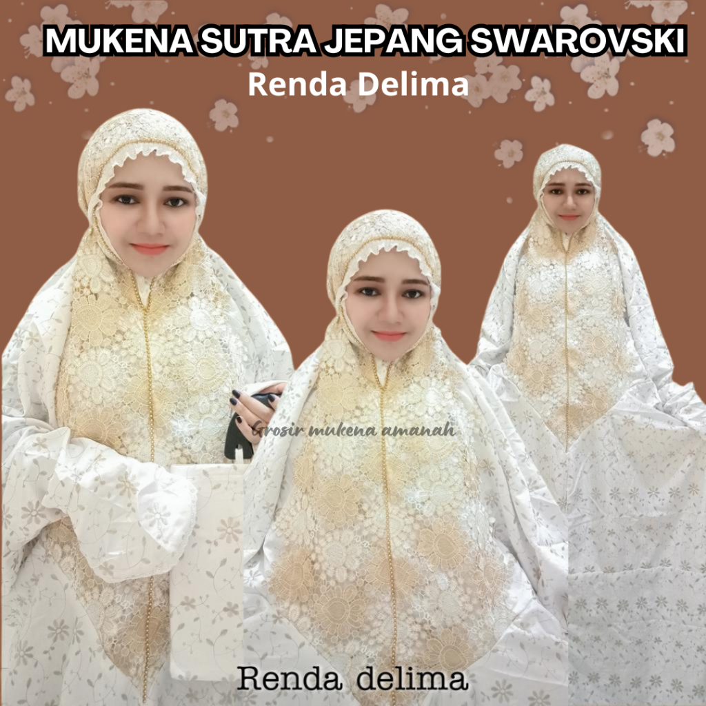mukena terusan dewasa sutra jepang swarovski