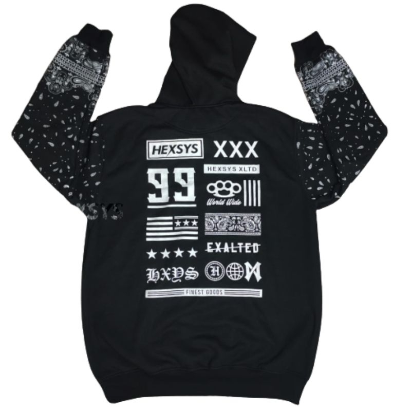 HEXSYS HOODIE WARNA HITAM bahan cotton fleece (A1)