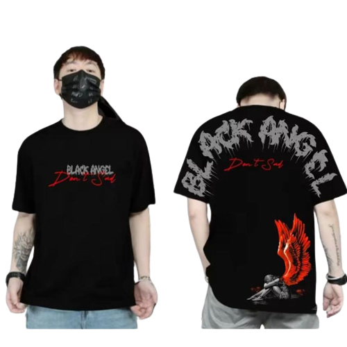 Baju Kaos Distro Tshirt Pria Wanita Boneka Keren Lengan Pendek Black Angel Hitam Terbaru Cewek Cowok
