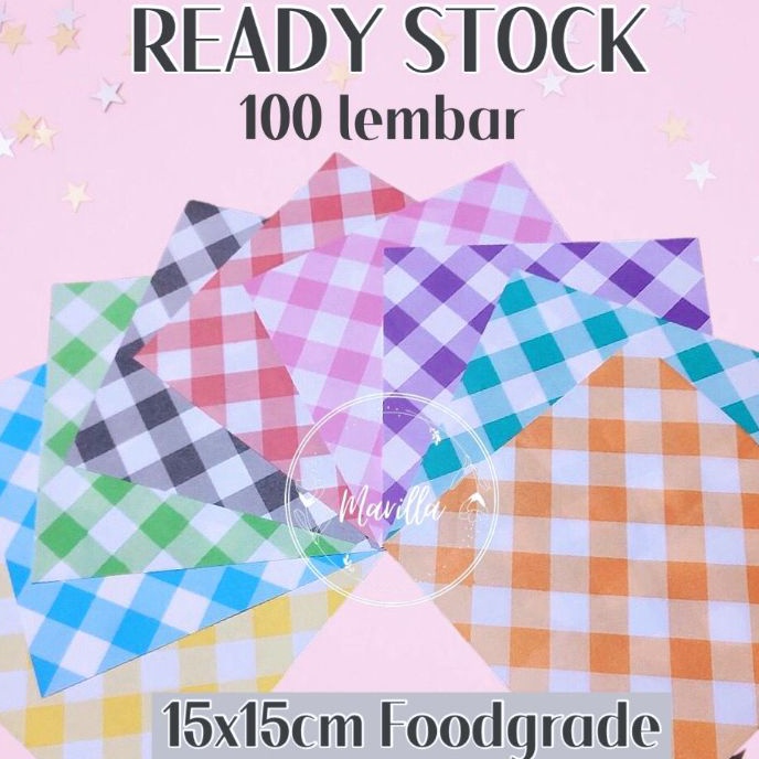 Paling Laris KERTAS ALAS KUE ROTI BENTO CAKE MOTIF KOTAK-KOTAK 15x15 FOODGRADE  WRAP GREASEPROOF  PA