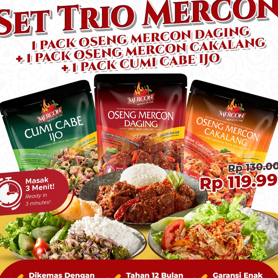 

SKCL1422 Ready Stok Mercon Merah Putih - Set Trio Mercon || Oseng Mercon Daging + Cumi + Cakalang