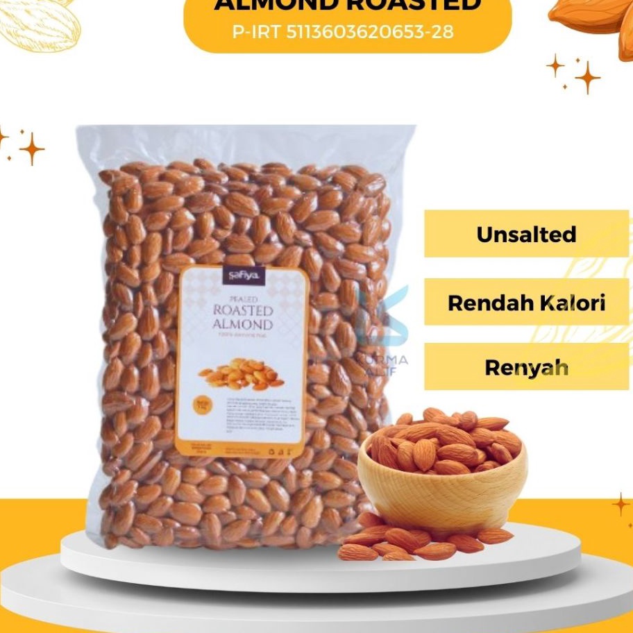 

HFWF8356 READY STOK Kacang Almond Panggang 500 Gr Renyah - Roasted Almond Unsalted Vacuum Premium