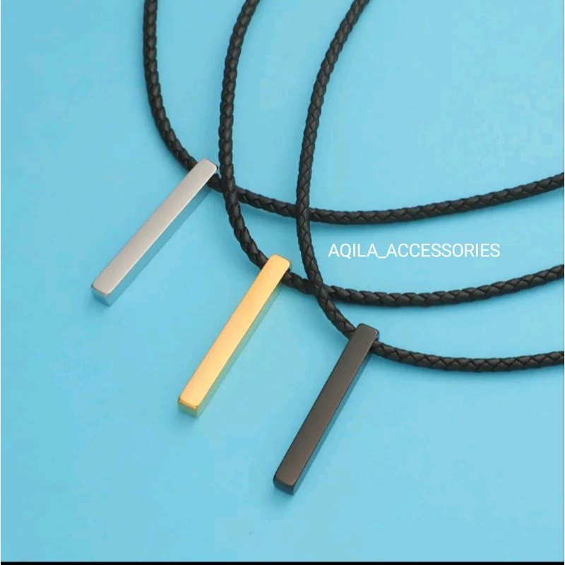 kalung tali Korea hitam pria wanita +liontin balok