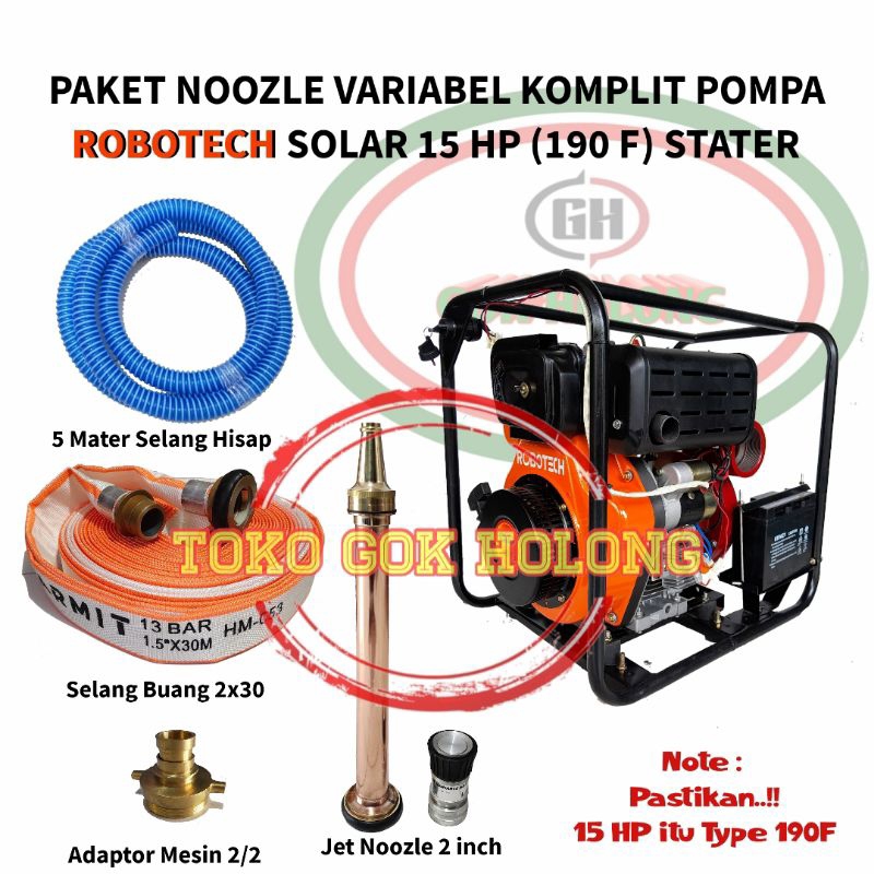 Paket Noozle Jet Pemadam Komplit Pompa Robotech Solar 15 HP 190F|High Pressure