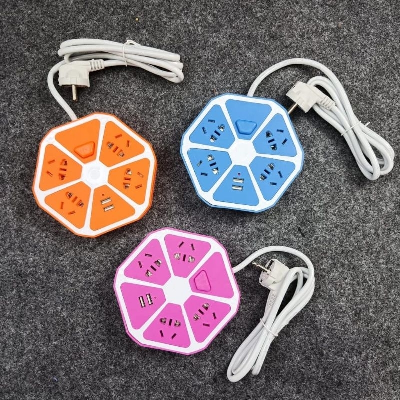 Stopkontak HEXAGONAL USB*-2 colokan usb + 4 colokan universal