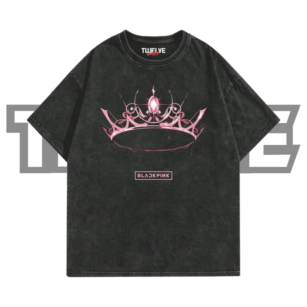 BLACKPINK Crown Oversize T-Shirt Wash Hitam Aesthetic | Atasan Pria Wanita | Baju Cowo Cewe Unisex |