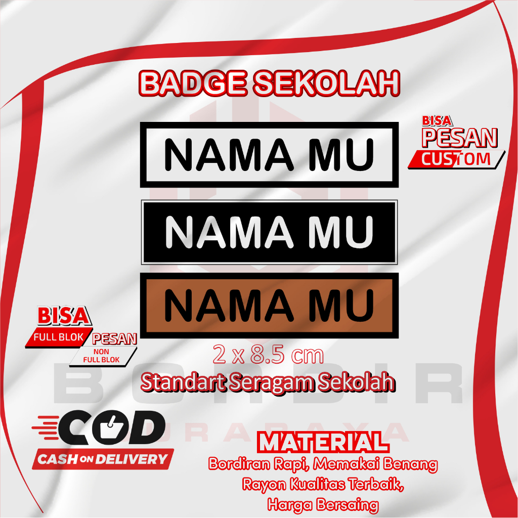 Badgenametag/nametagdada/badge nama/bordircustom/badge pramuka/name badge/badge sekolah/nametag/badg