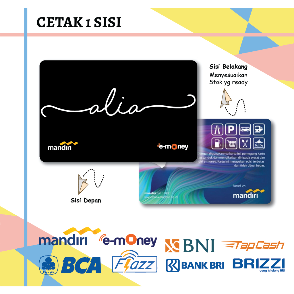 KARTU EMONEY CUSTOM NAMA BLACK POLOS MANDIRI FLAZZ BCA GEN 2 BNI TAPCASH BRIZZI BRI - 1 SISI