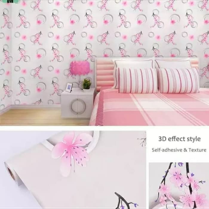 FNy Wallpaper Dinding Pink Bunga 45cm x 10m Wallpaper Dinding Kamar