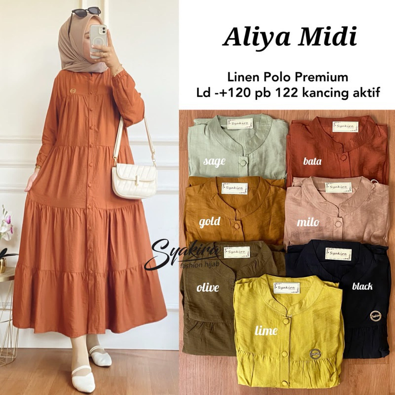 Aliya Midi Gamis Wanita Bahan Polo Linen Busui | Gamis Susun Polos