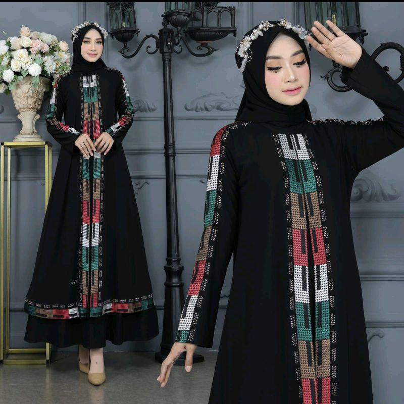 Gamis abaya Turkey Busui/ Abaya Arab Hitam Jenna Jersey Mix Ceruti Bordir payet